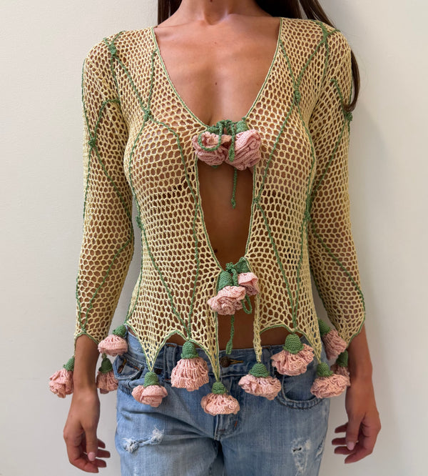 Moschino Crochet Floral Tie Top