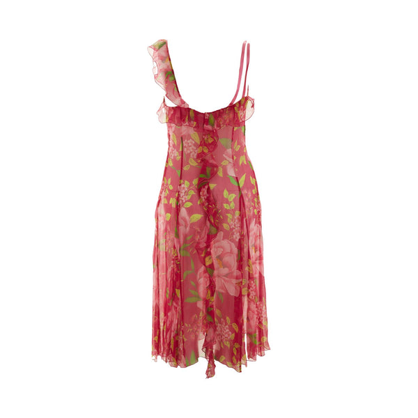 Dolce & Gabbana Pink Floral Ruffle One-Strap Dress