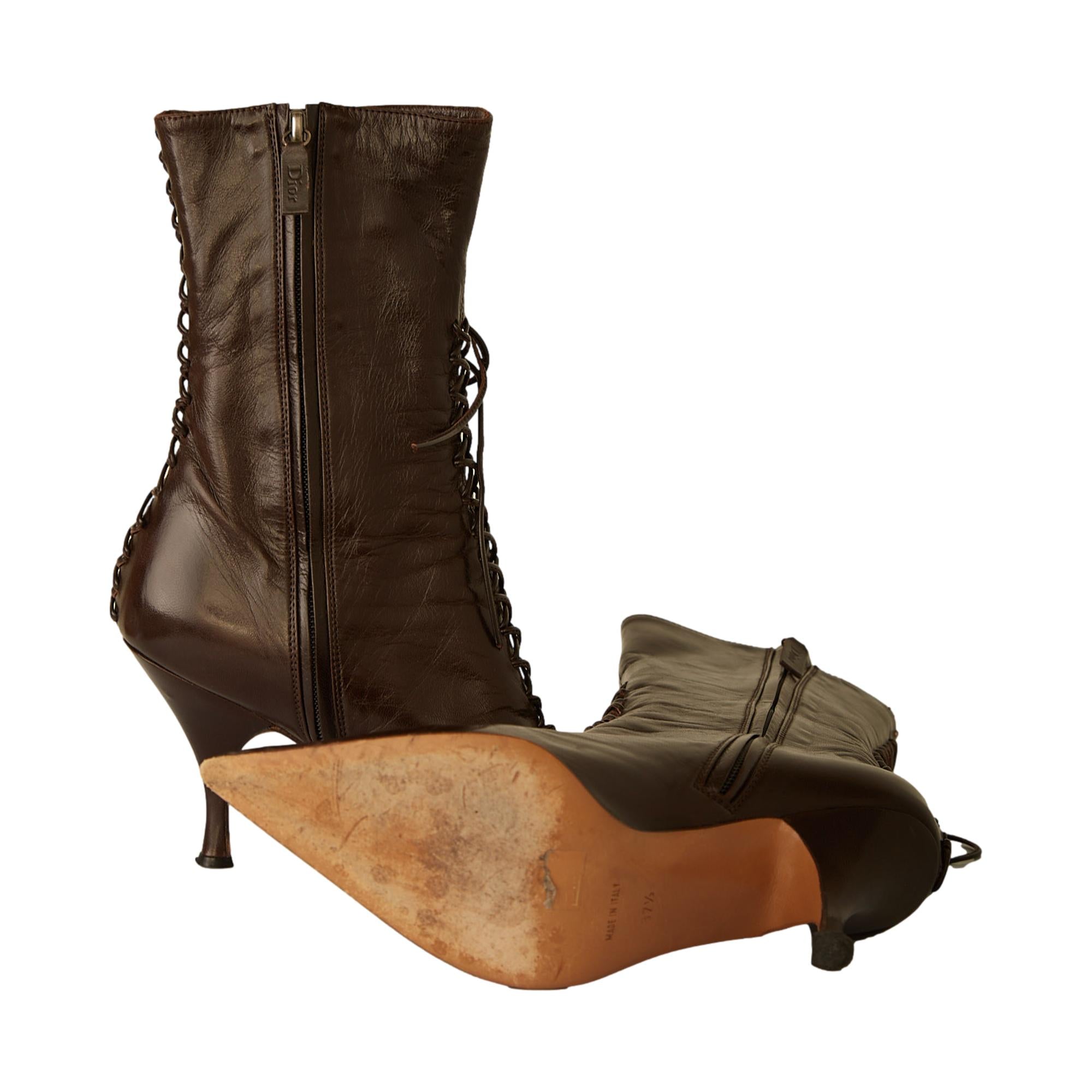 Dior Brown Leather Corset Heel Boots – Treasures of NYC