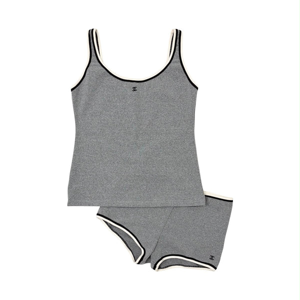 Chanel Grey Logo Short Set