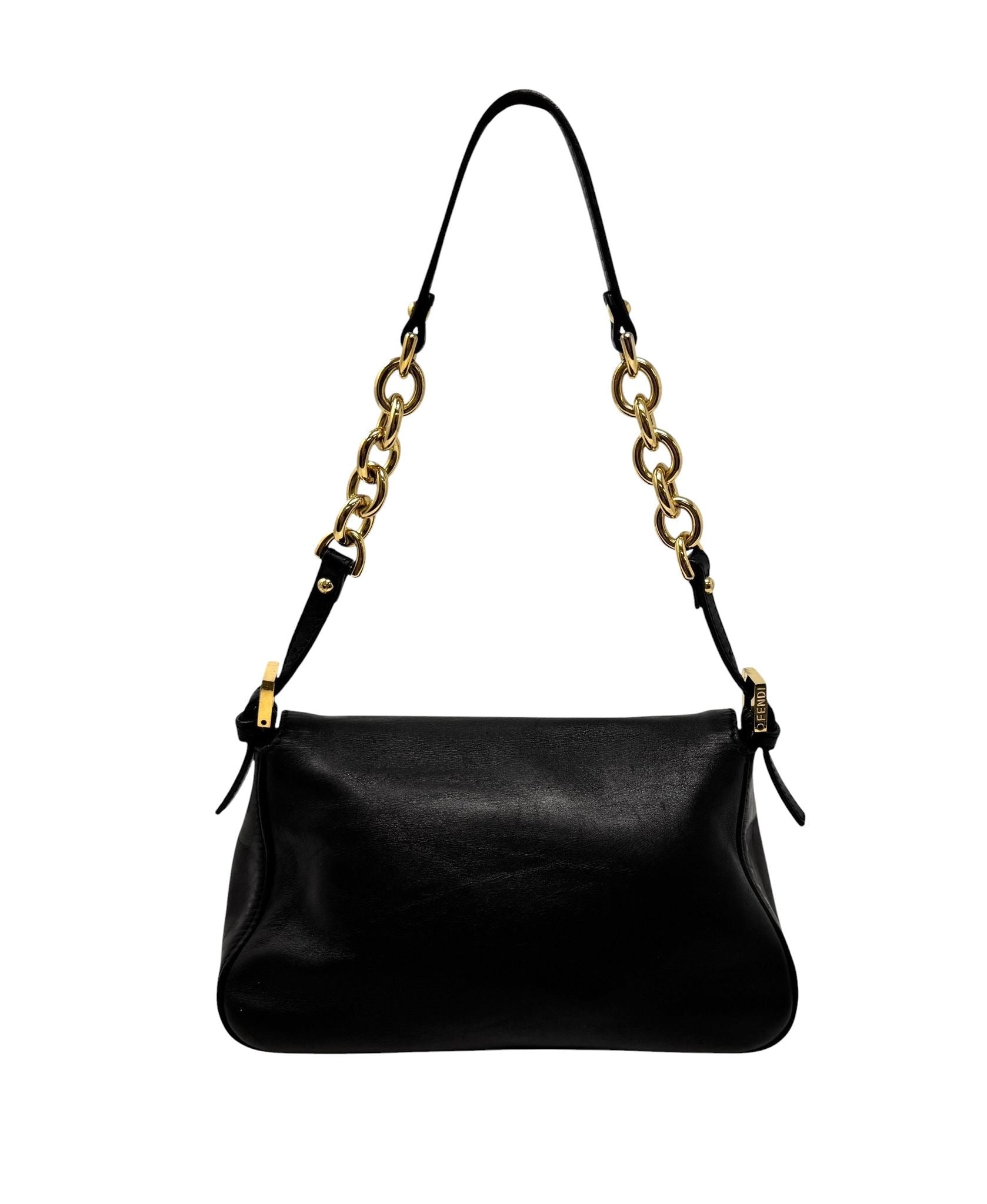 Fendi Black Snake Clasp Baguette Bag