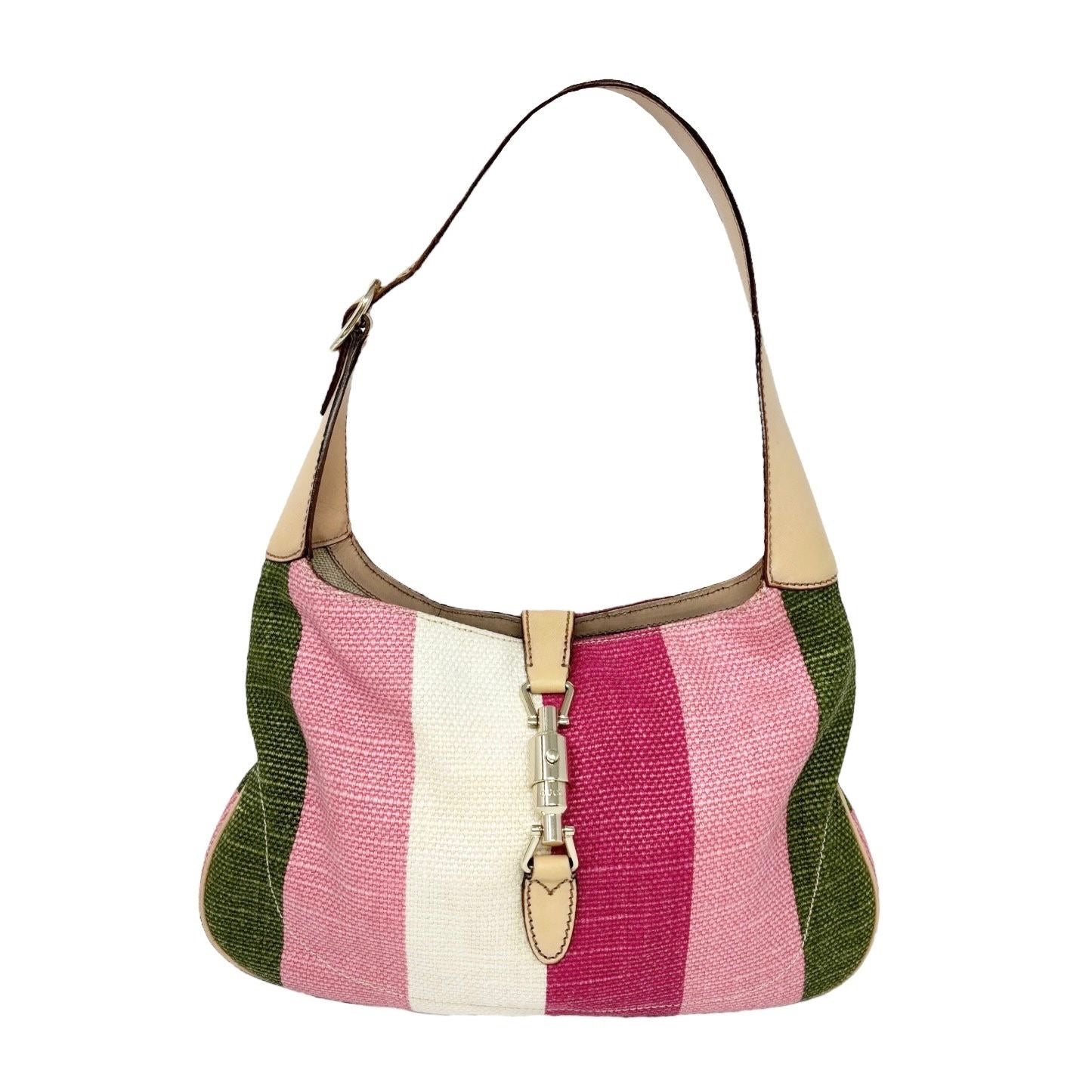 Gucci Jackie Striped Canvas Shoulder Bag