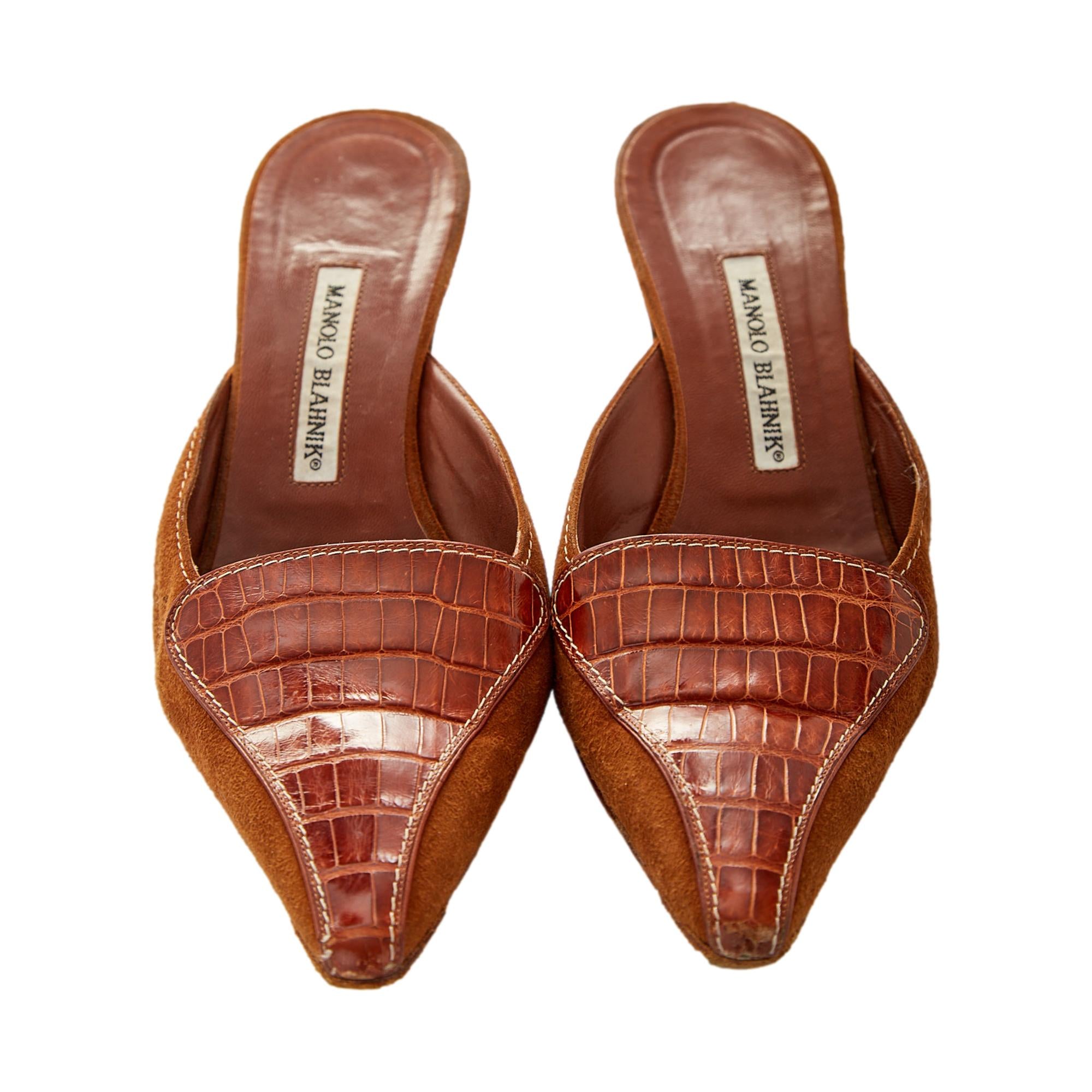 Manolo Blahnik Croc Kitten Heels