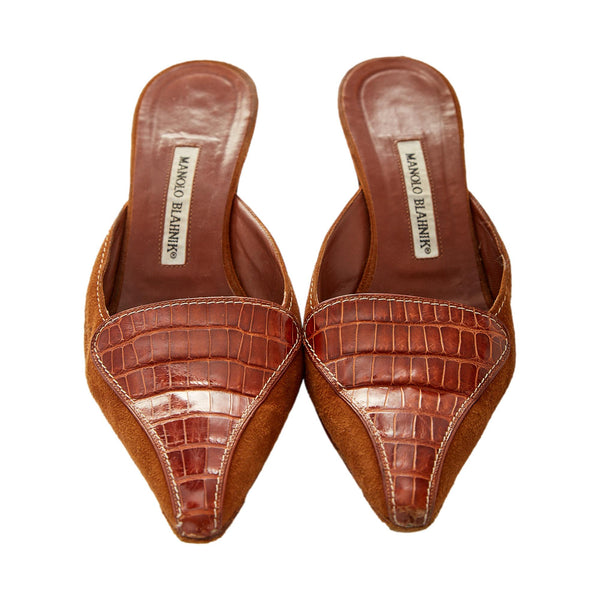 Manolo Blahnik Croc Kitten Heels