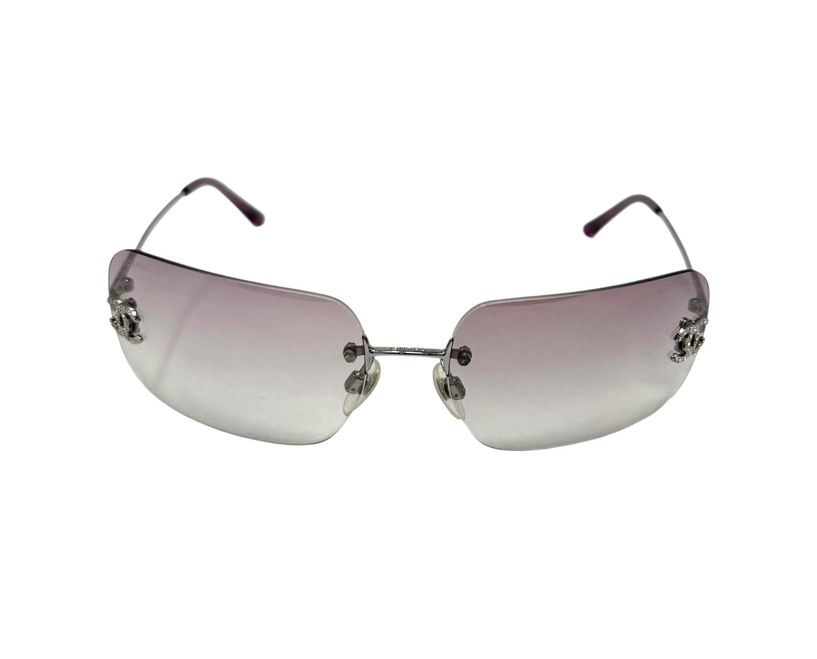 Chanel Pink Rhinestone Rimless Sunglasses