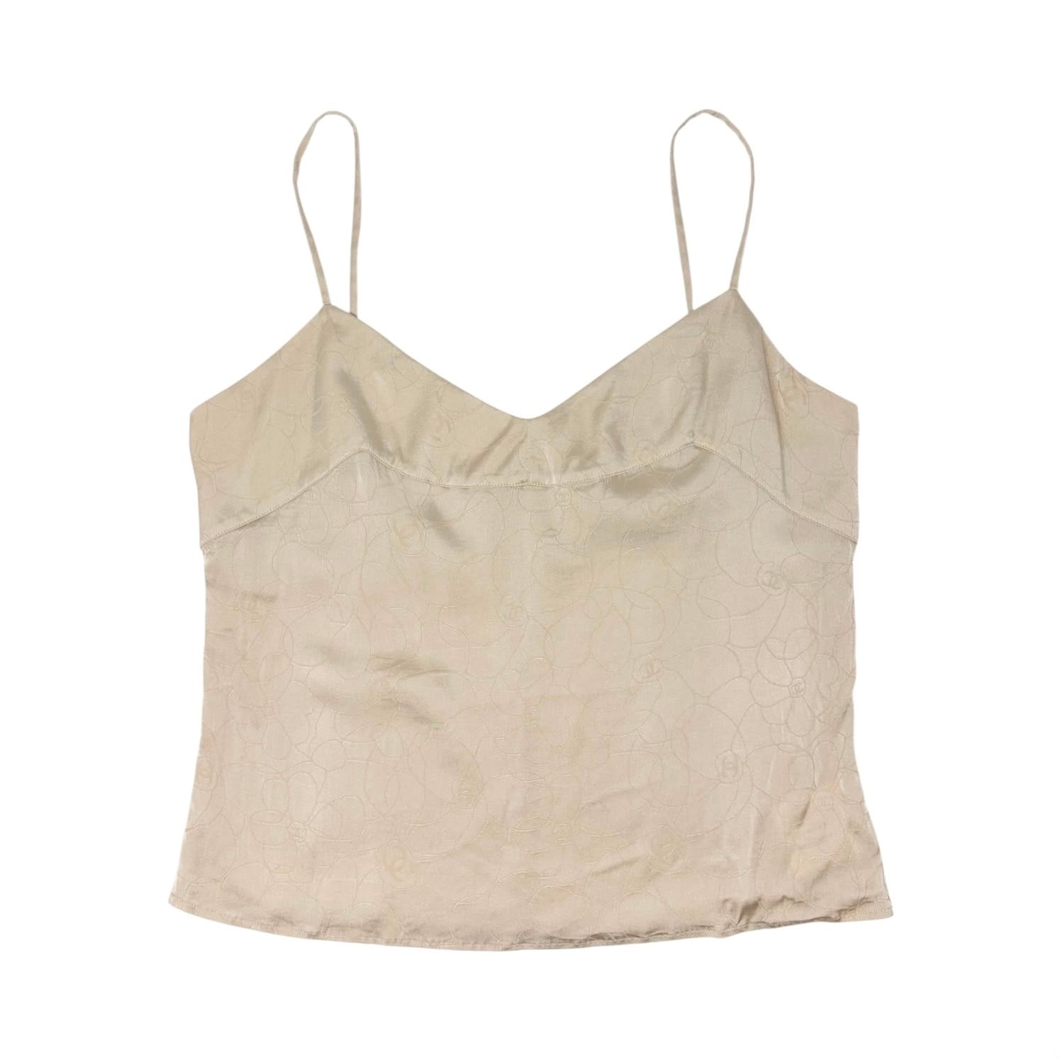 Chanel Ivory Silk Logo Tank