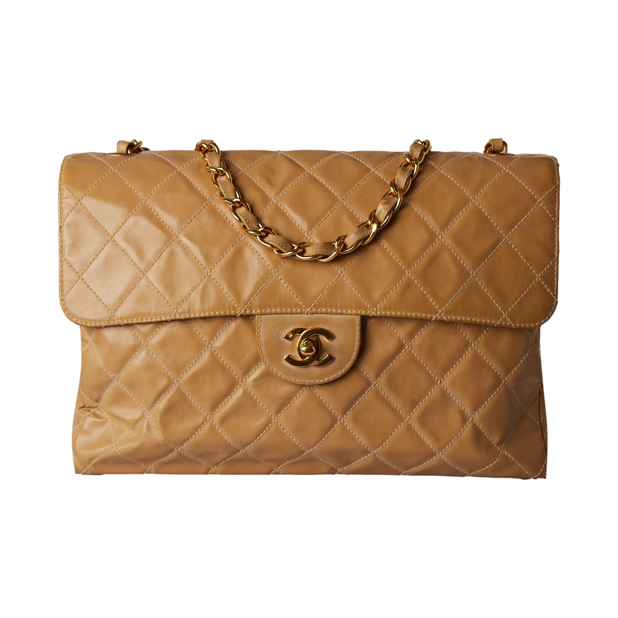 Chanel Tan Vinyl Large Flap Bag