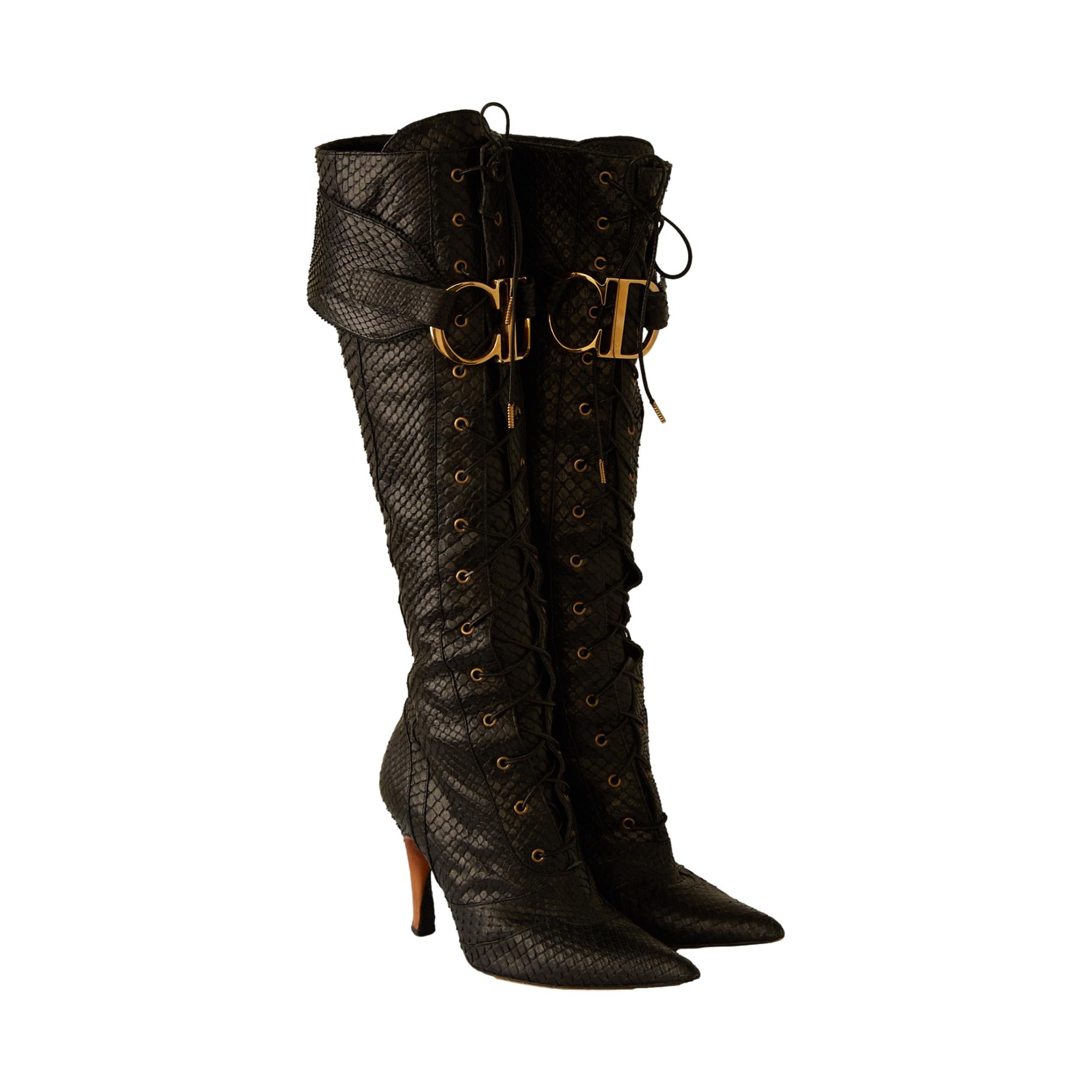 Dior Black 'CD' Logo Snakeskin Boots