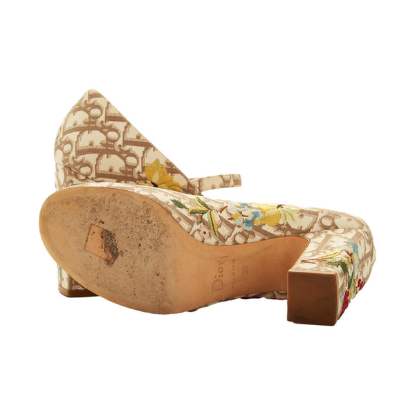 Dior Tan Floral Logo Maryjane Heels