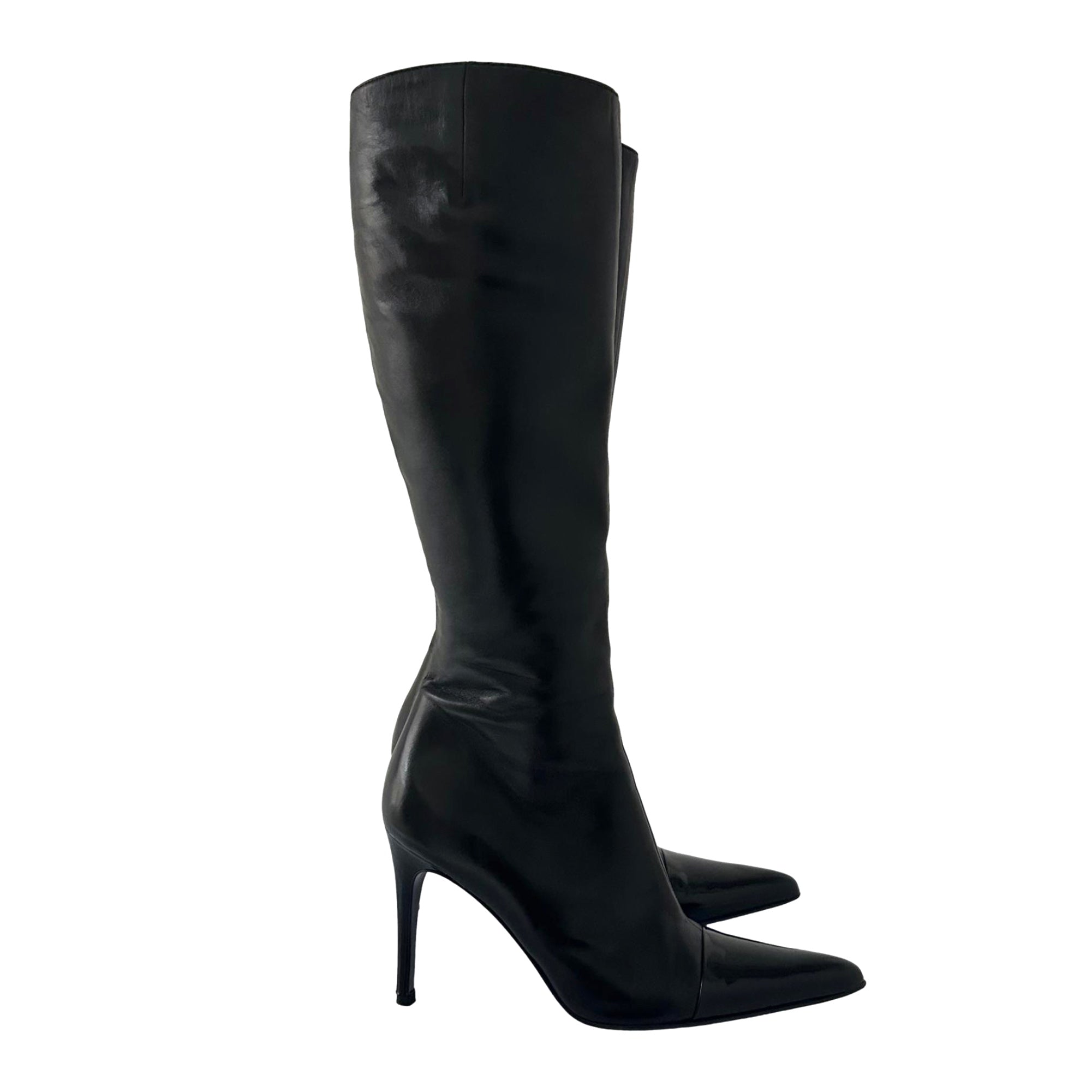ユエページ　　35点 Chanel Black Leather Knee High Boots – Treasures of NYC