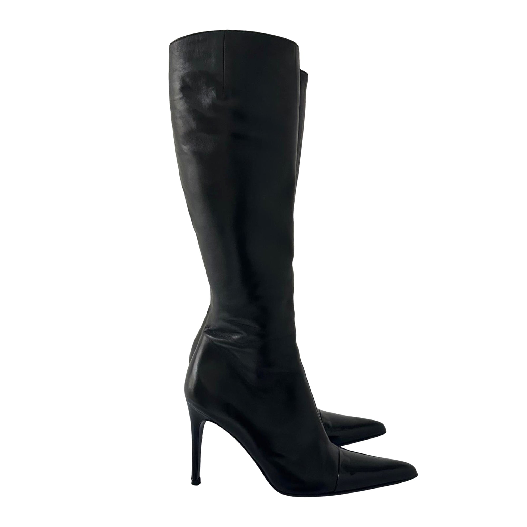Chanel Black Leather Knee High Boots