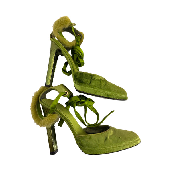 Gucci Green Velvet Wrap Heels
