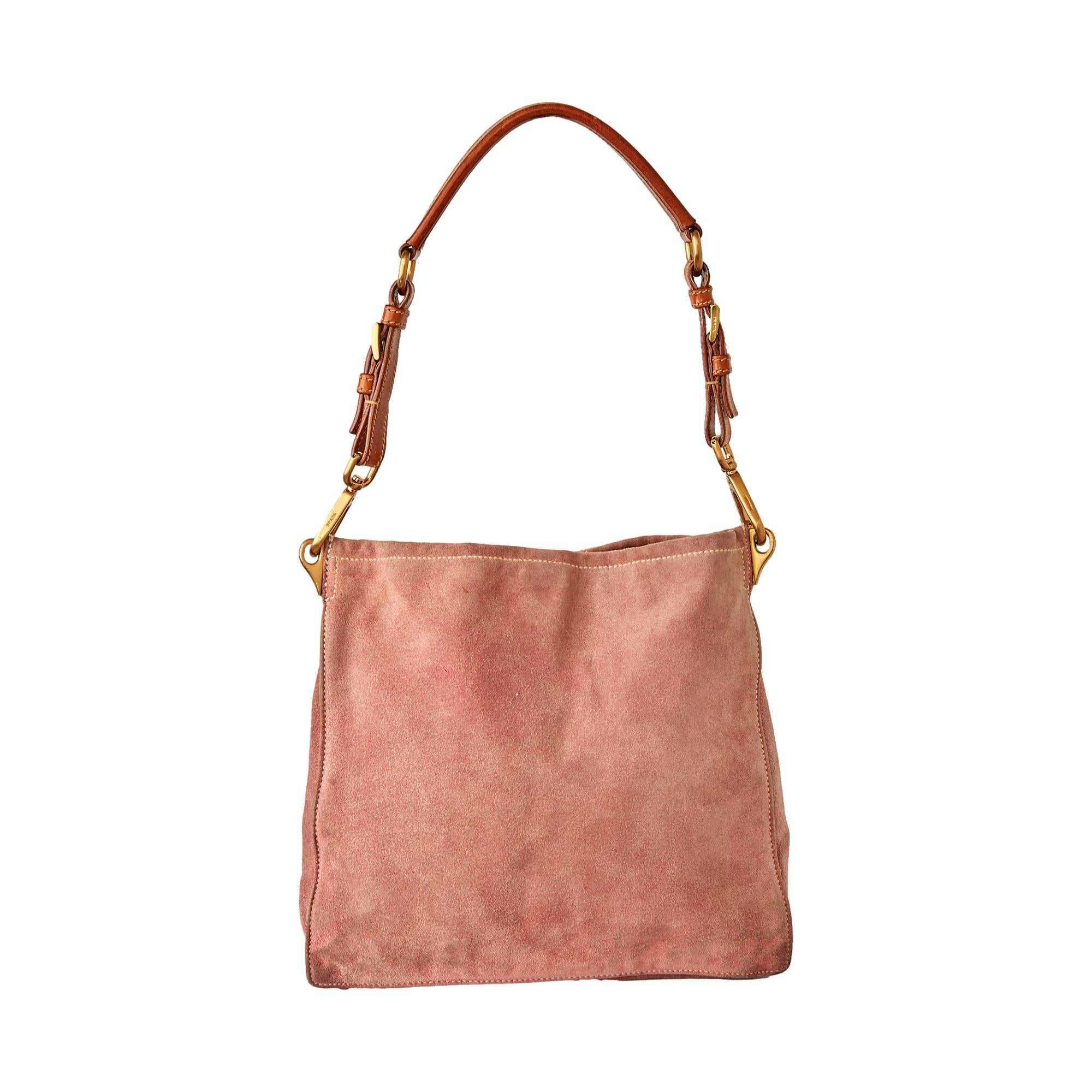 Prada Pink Suede Logo Shoulder Bag