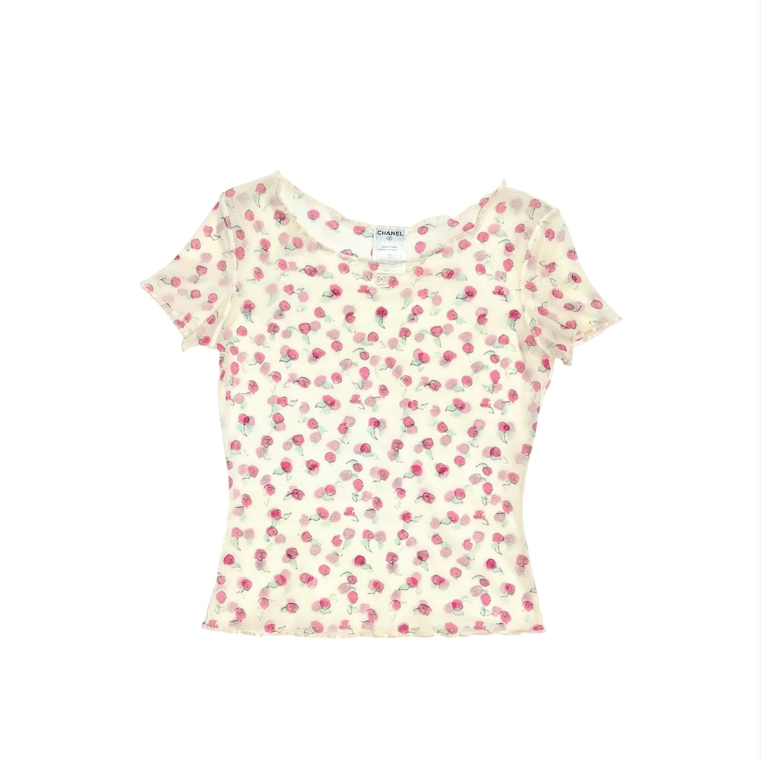 Chanel Cherry Logo Mesh Top