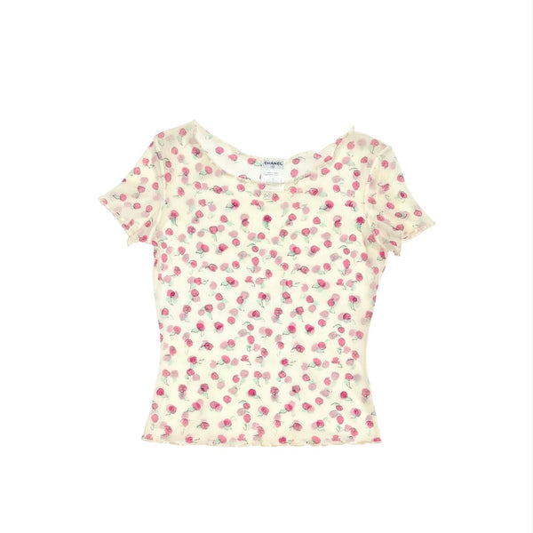 Chanel Cherry Logo Mesh Top