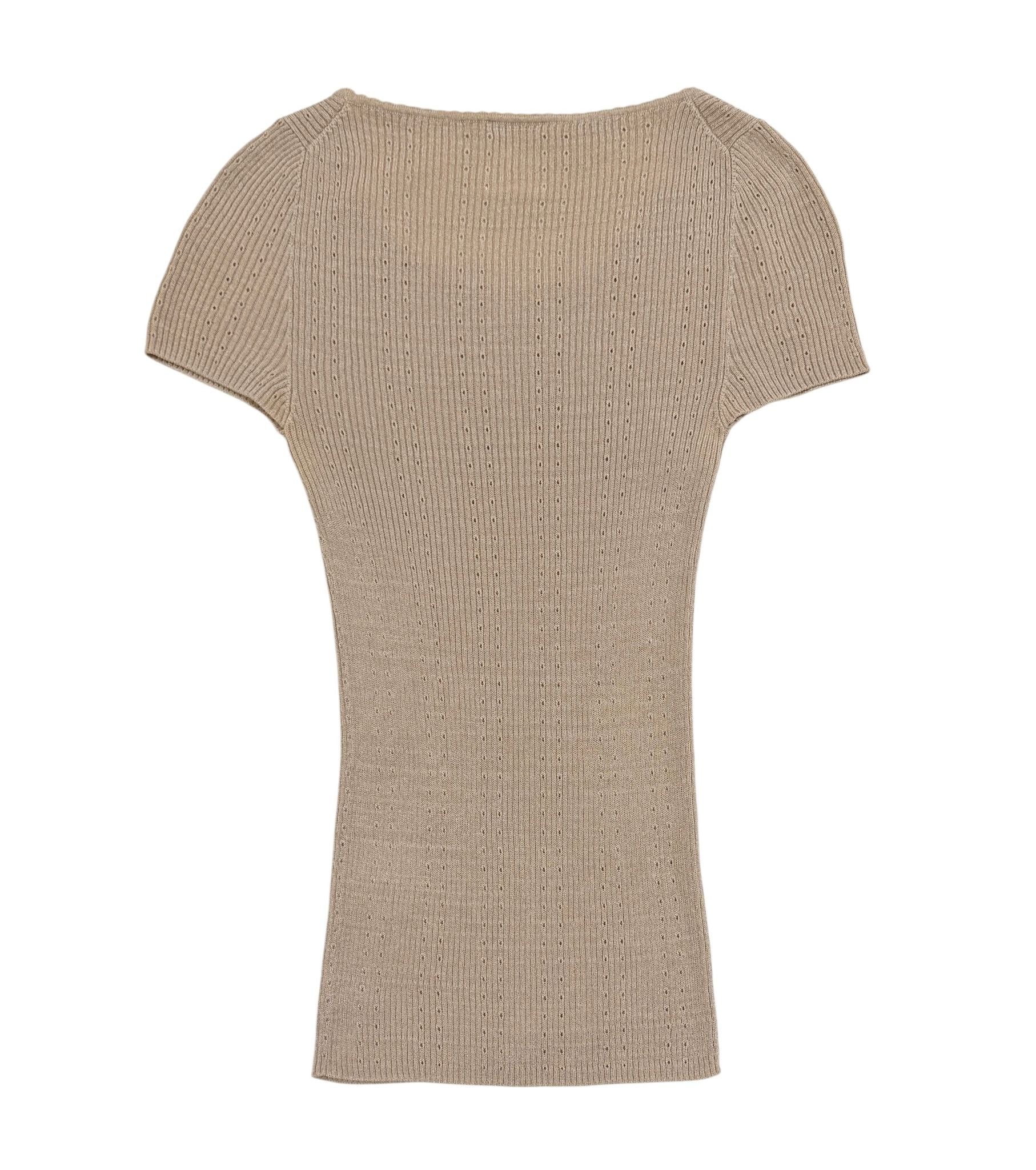 Chanel Tan Ribbed Logo Top