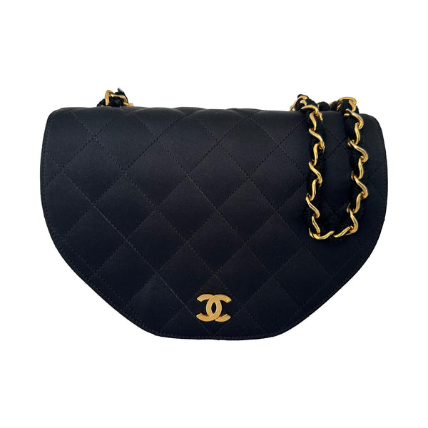 Chanel Black Mini Satin Half-Moon Chain Bag