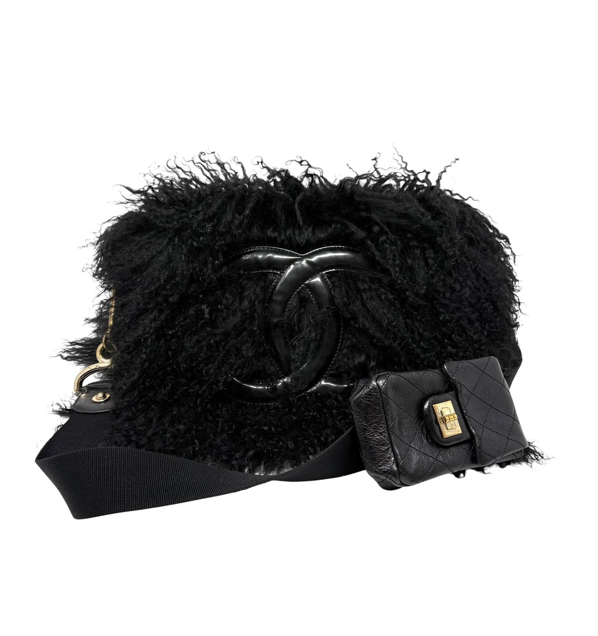 Chanel Black Mongolian Fur Shoulder Bag