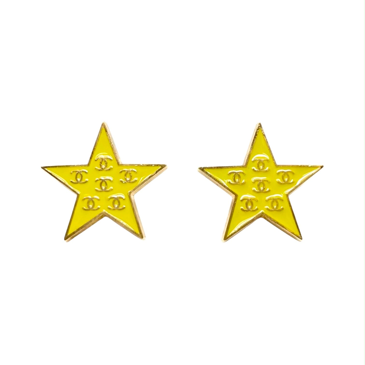 Chanel Yellow Star Logo Earrings