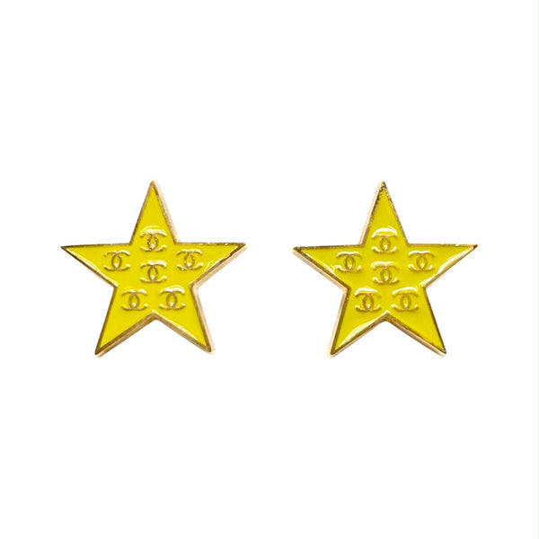 Chanel Yellow Star Logo Earrings