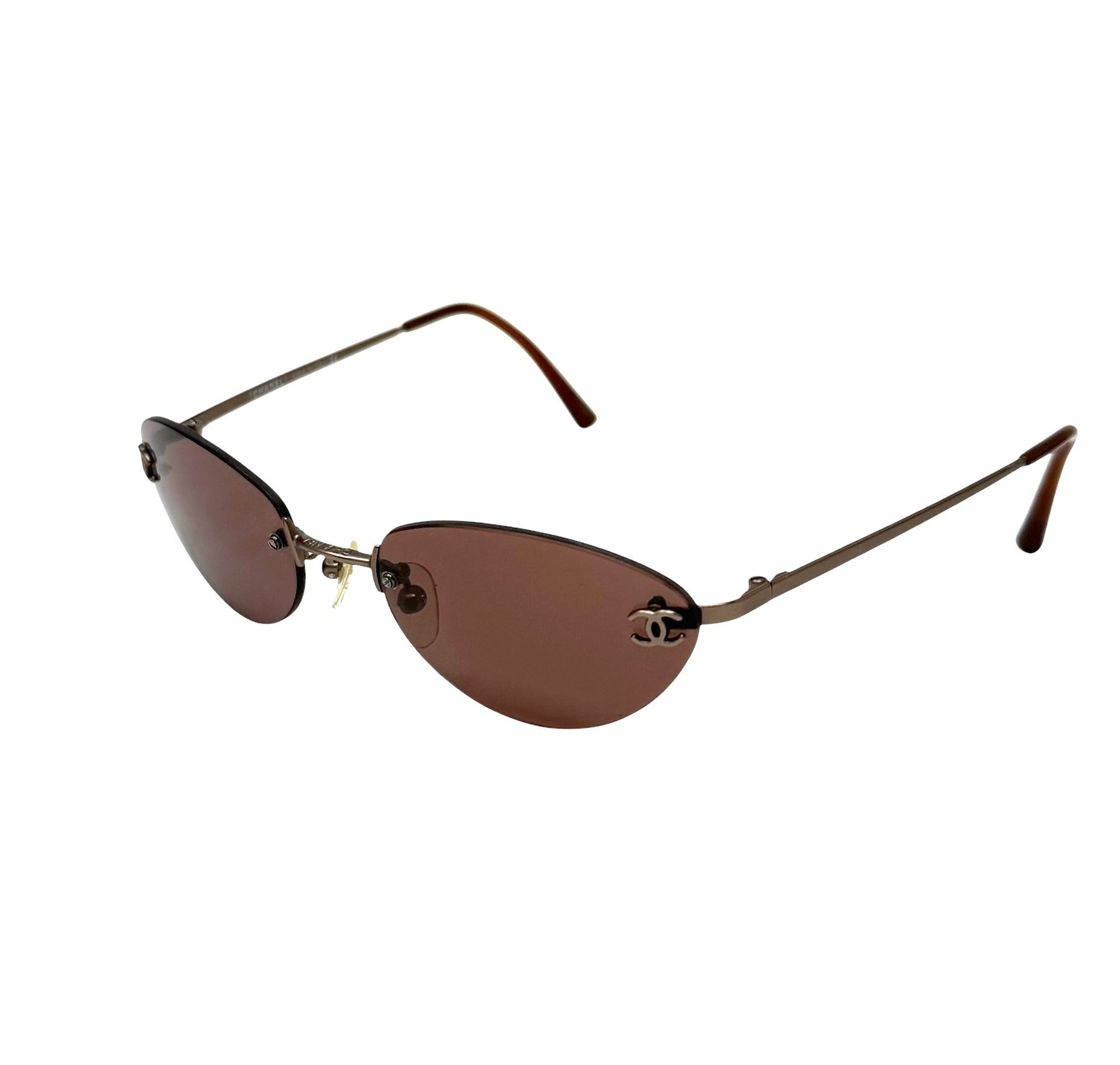 Chanel Brown Mini Rimless Sunglasses