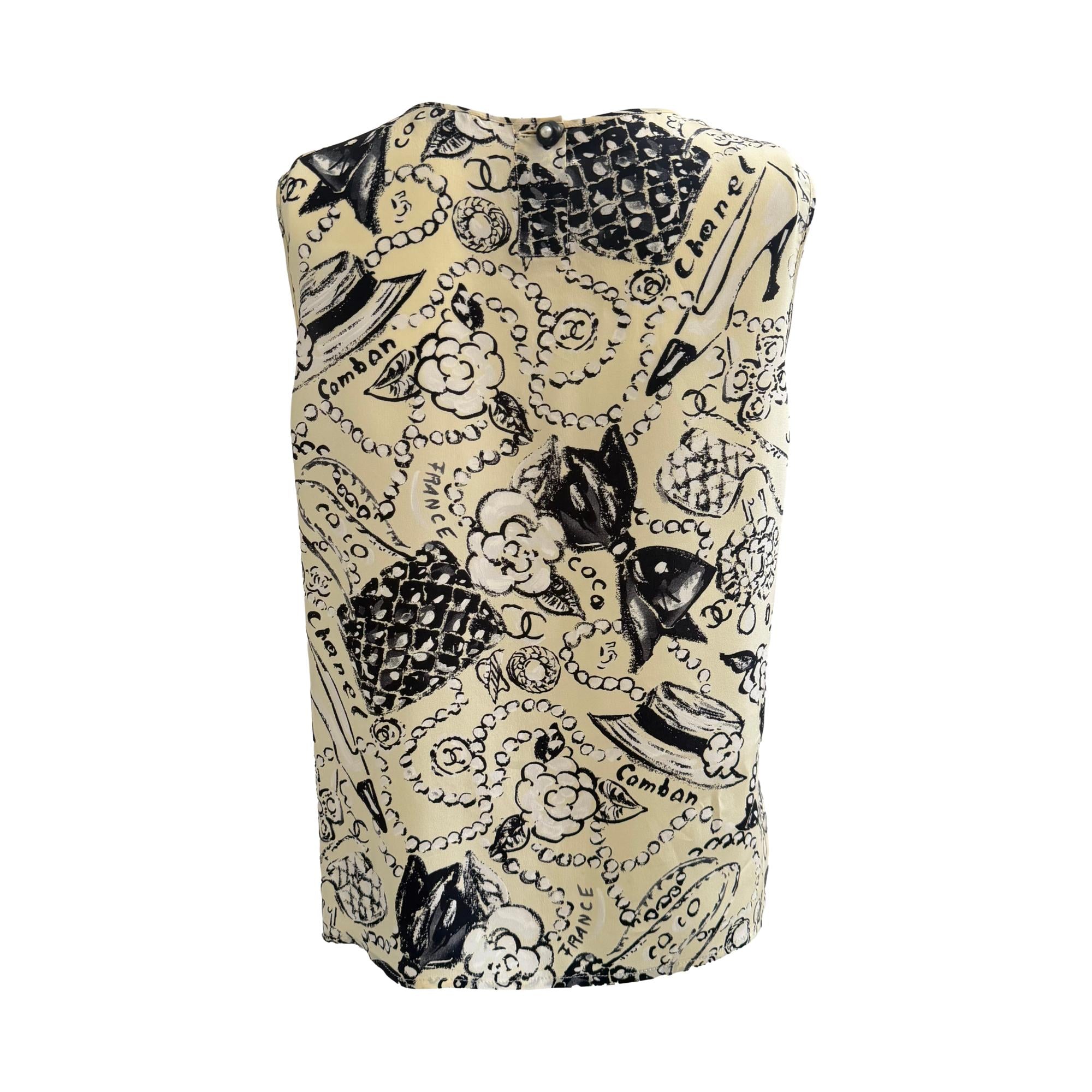 Chanel Yellow Silk Printed Tank Top