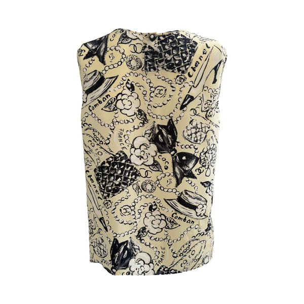 Chanel Yellow Silk Printed Tank Top