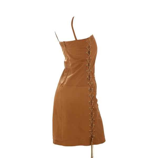 Gucci Tan Leather Lace-Up Dress Gucci Tan Leather Lace-Up Dress