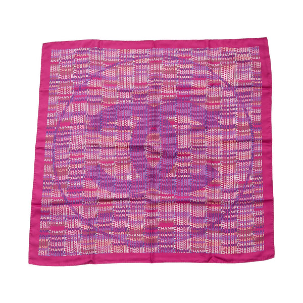 Chanel Purple Silk Logo Pattern Scarf