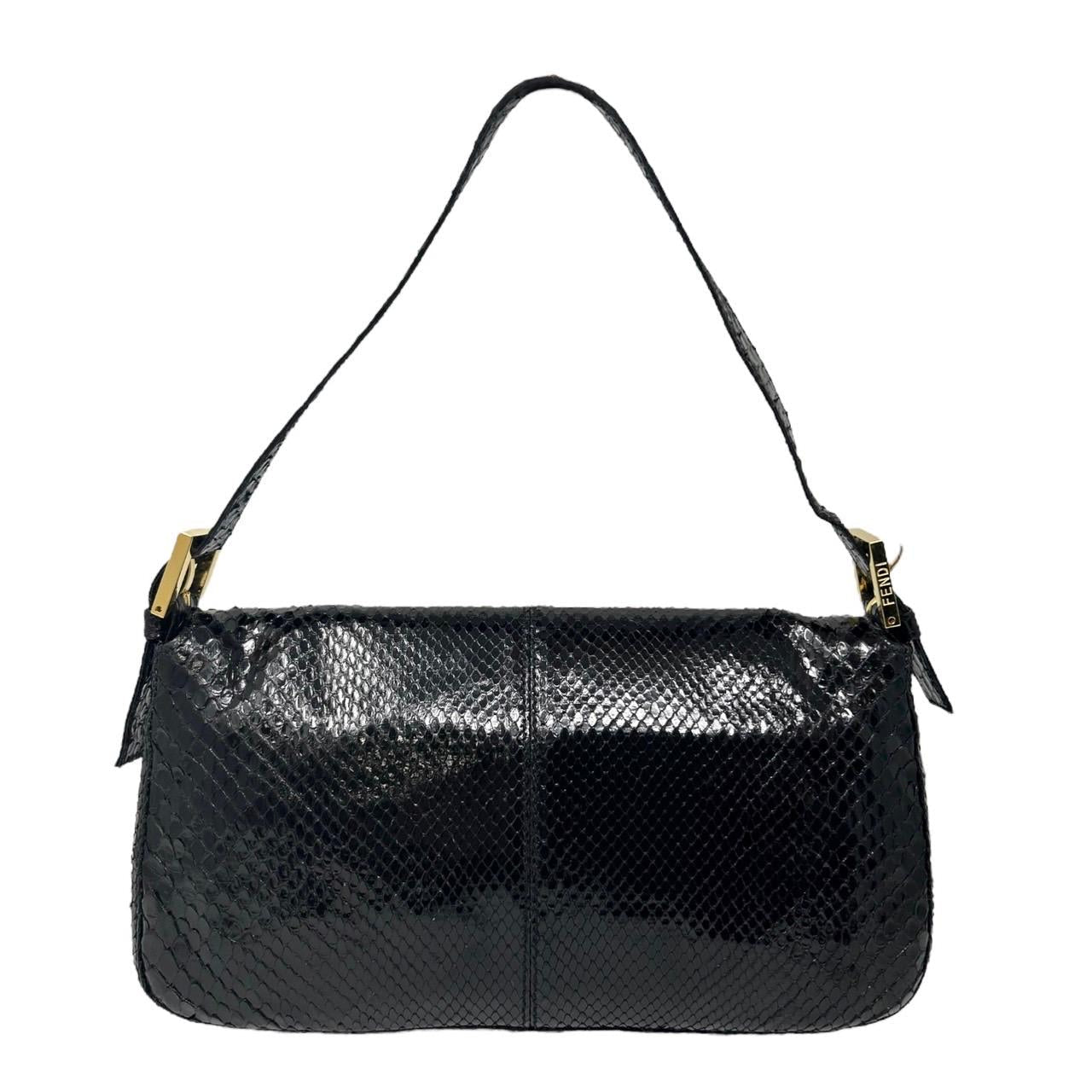 Fendi Black Snakeskin Baguette Bag