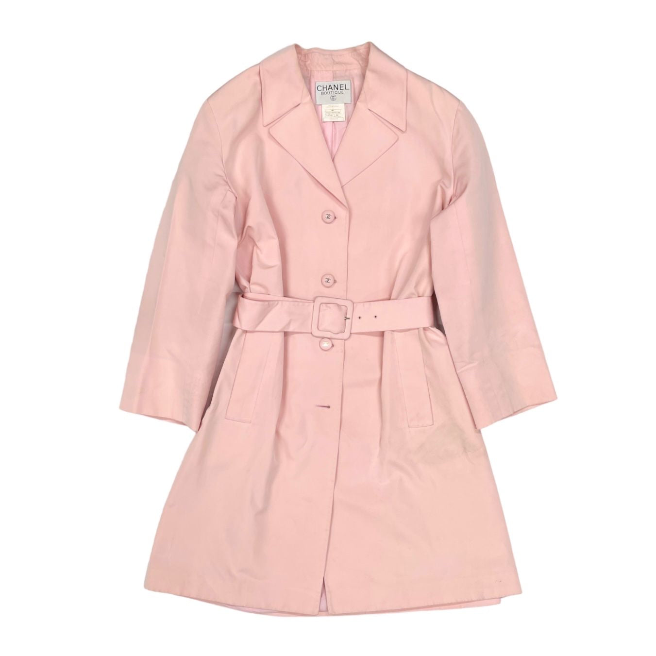 Chanel Pink Logo Button Trench Coat