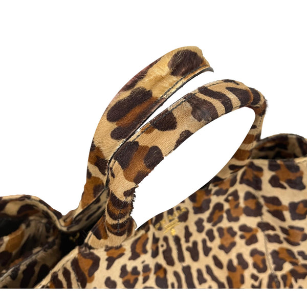 Prada Cheetah Print Canvas Top Handle Bag