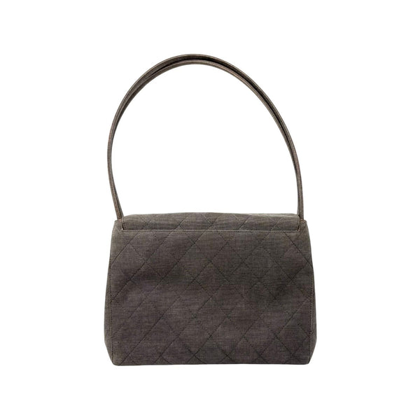 Chanel Grey Canvas Structured Shoulder Bag