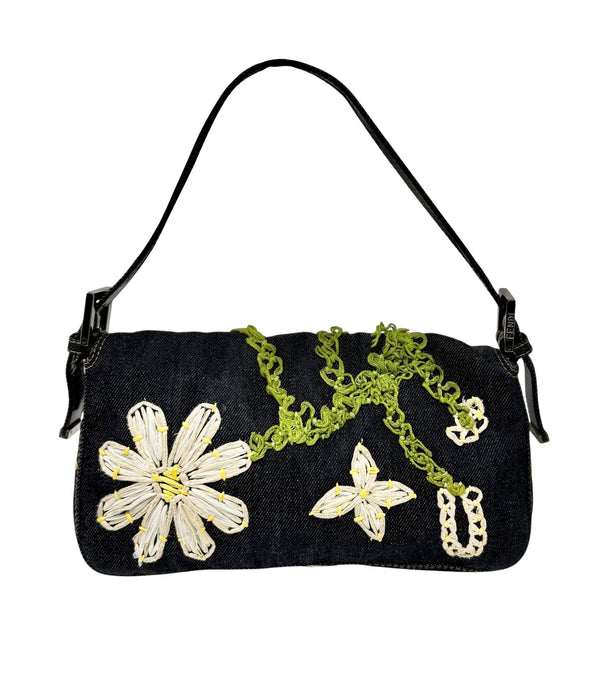 Fendi Denim Floral Baguette