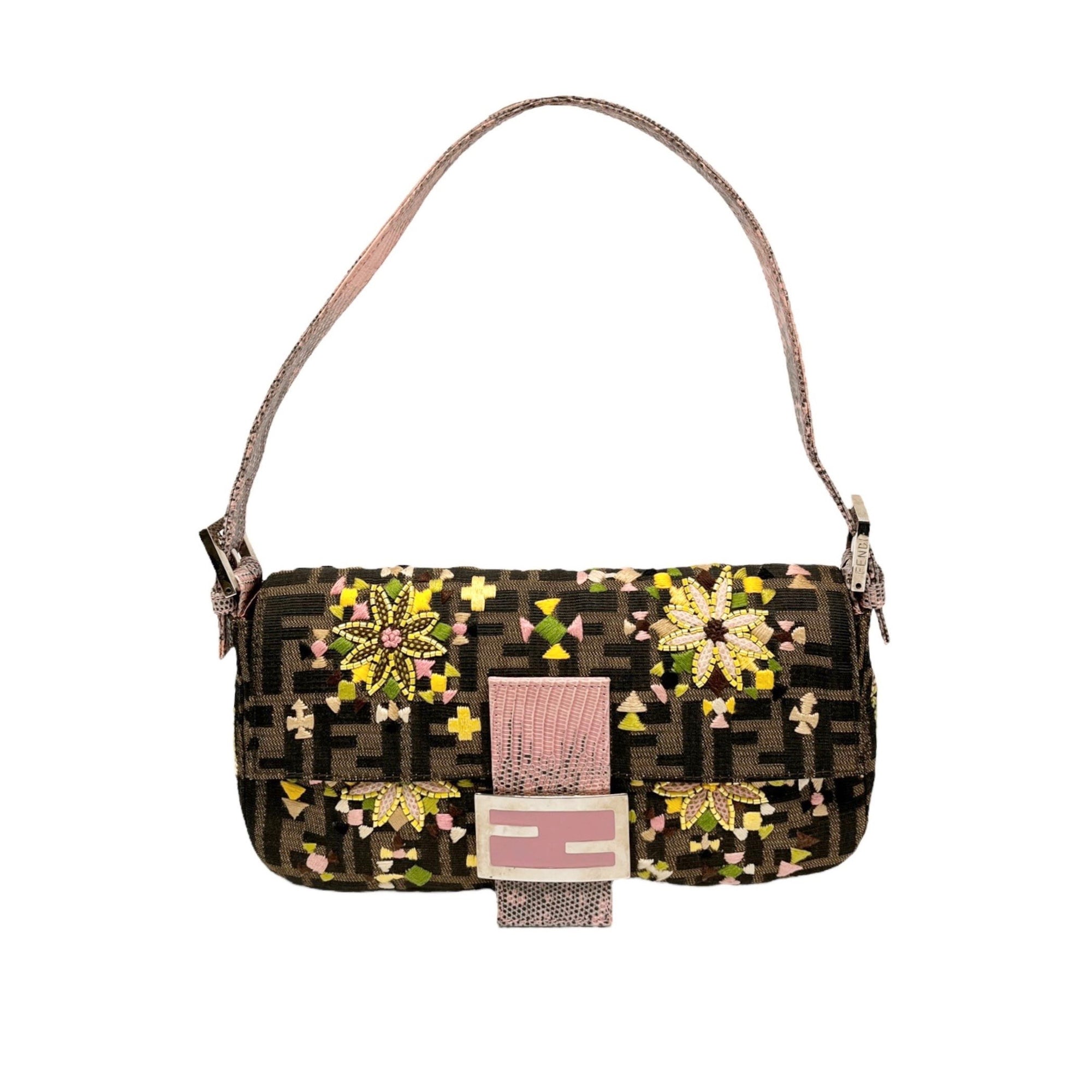 Fendi Brown Beaded Logo Baguette