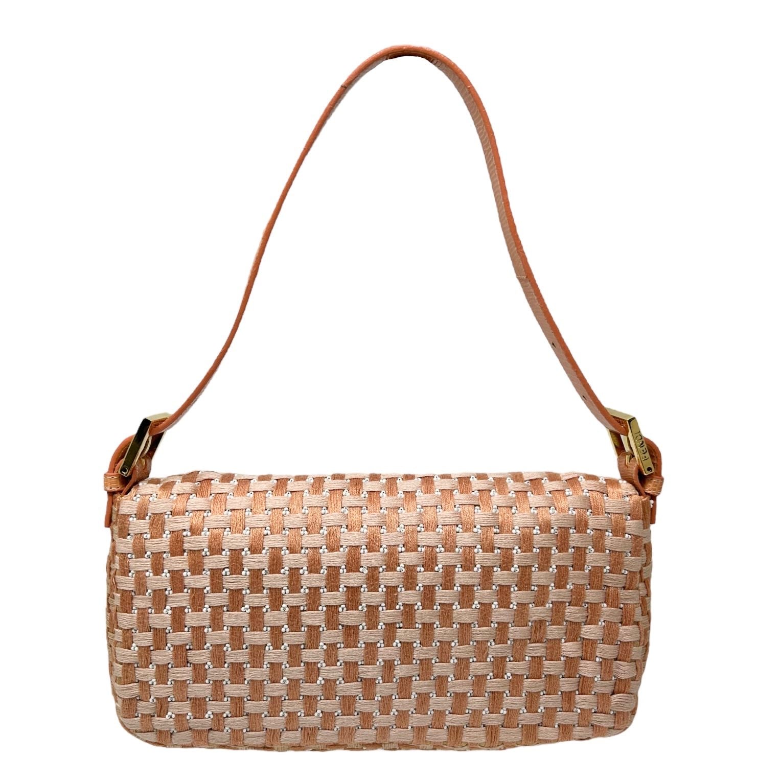 Fendi Peach Woven Beaded Baguette