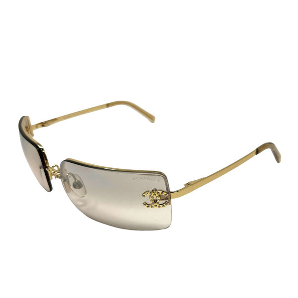 Chanel Grey Rhinestone Logo Rimless Sunglasses