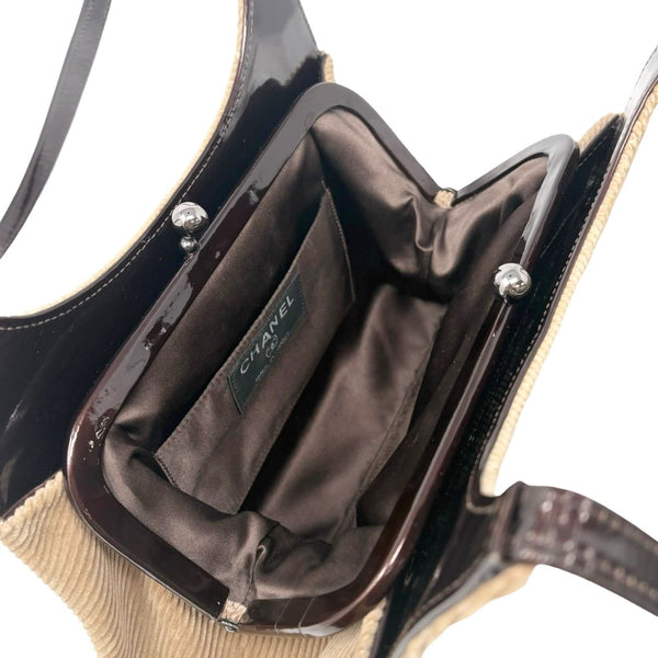 Chanel Brown Corduroy Quilted Logo Shoulder Bag