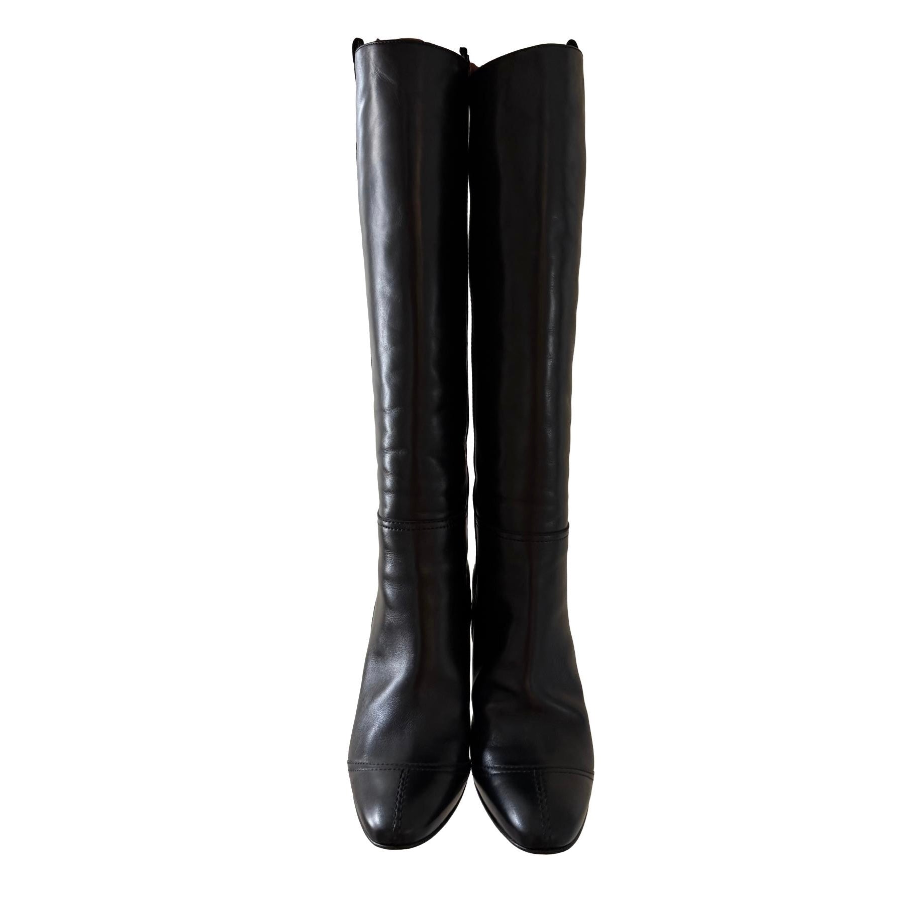 Chanel Black Leather Knee-High Logo Boots