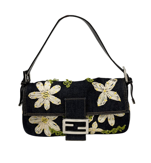 Fendi Denim Floral Baguette