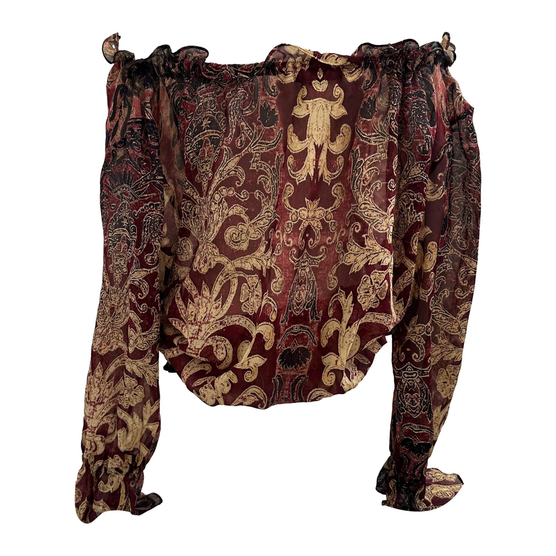 Roberto Cavalli Silk Red + Gold Baroque Print Top