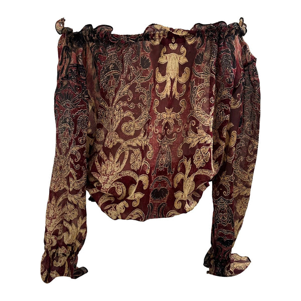 Roberto Cavalli Silk Red + Gold Baroque Print Top