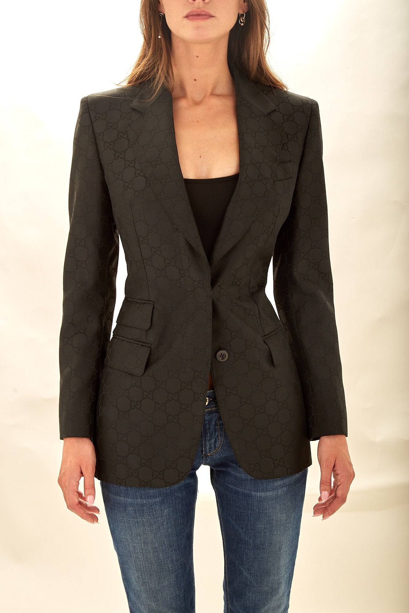 Gucci Black Monogram Jacquard Blazer