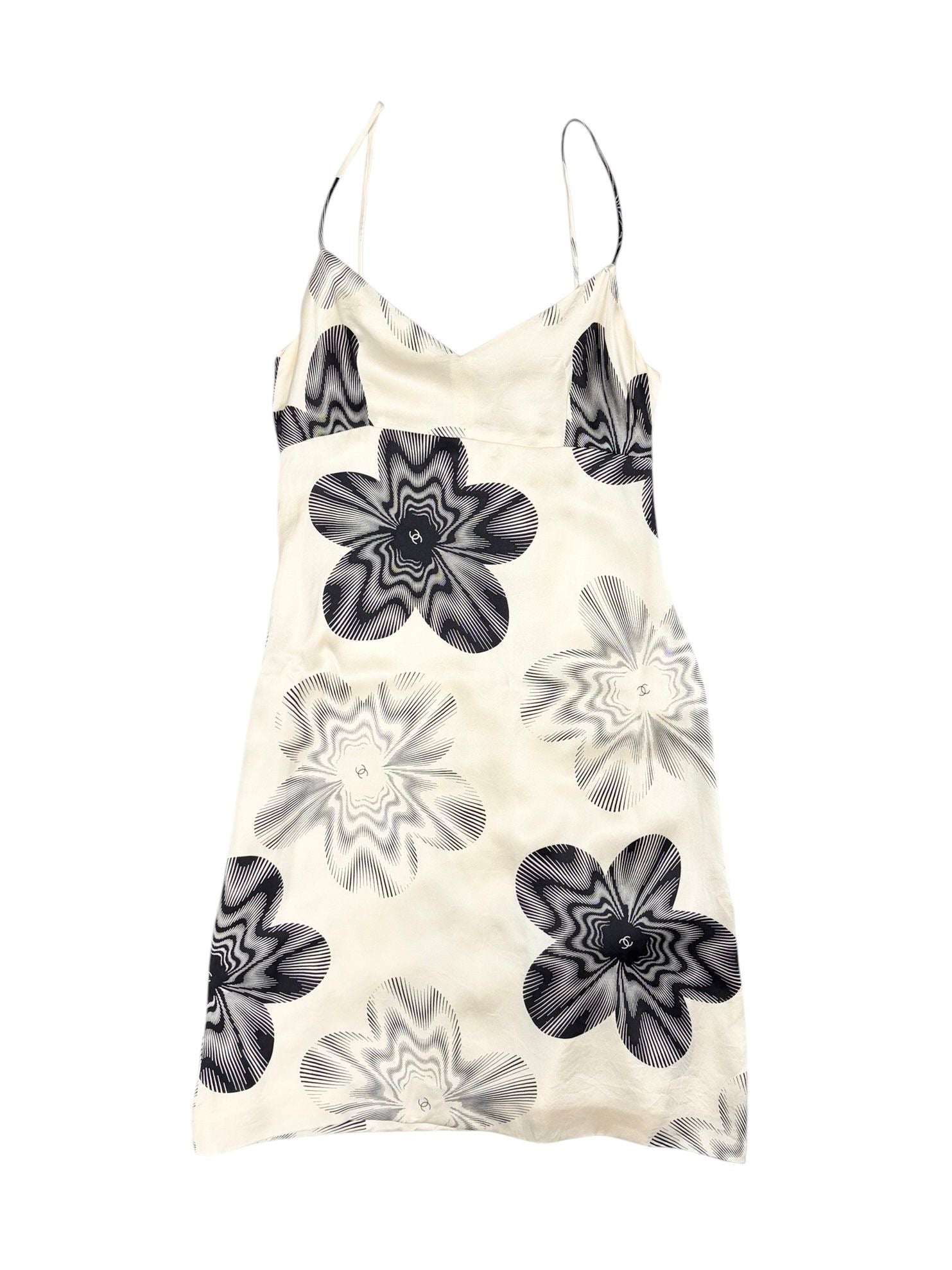 Chanel White Floral Logo Silk Dress