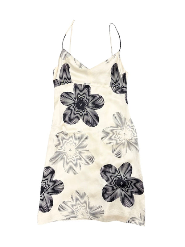 Chanel White Floral Logo Silk Dress