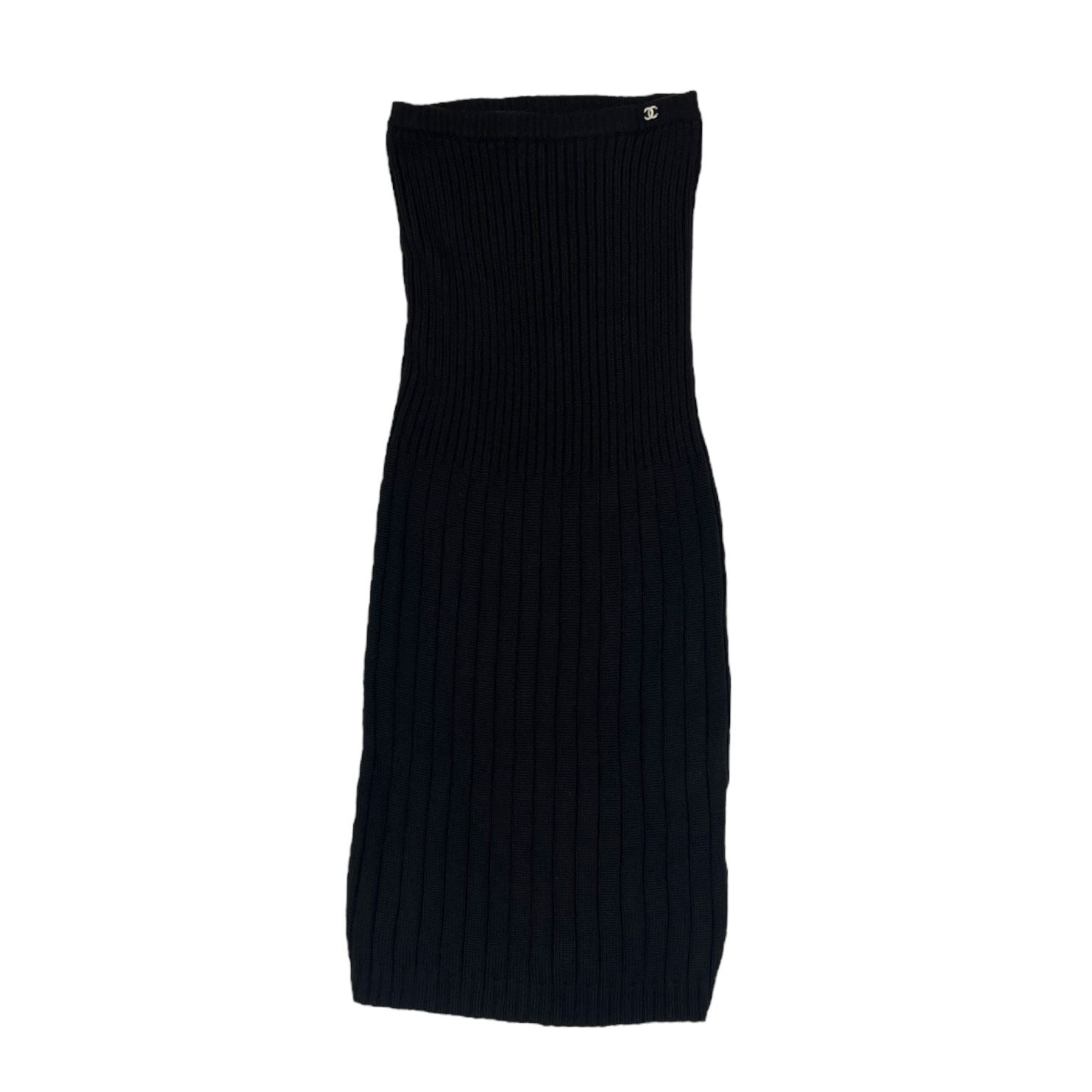 Chanel Black Ribbed Logo Dress