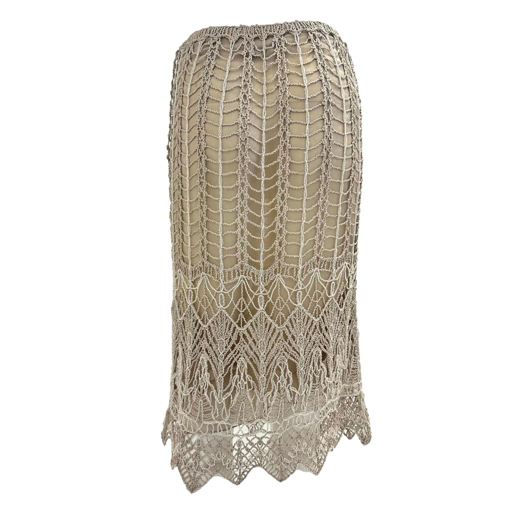 Valentino Boutique Ivory Silk Beaded Skirt