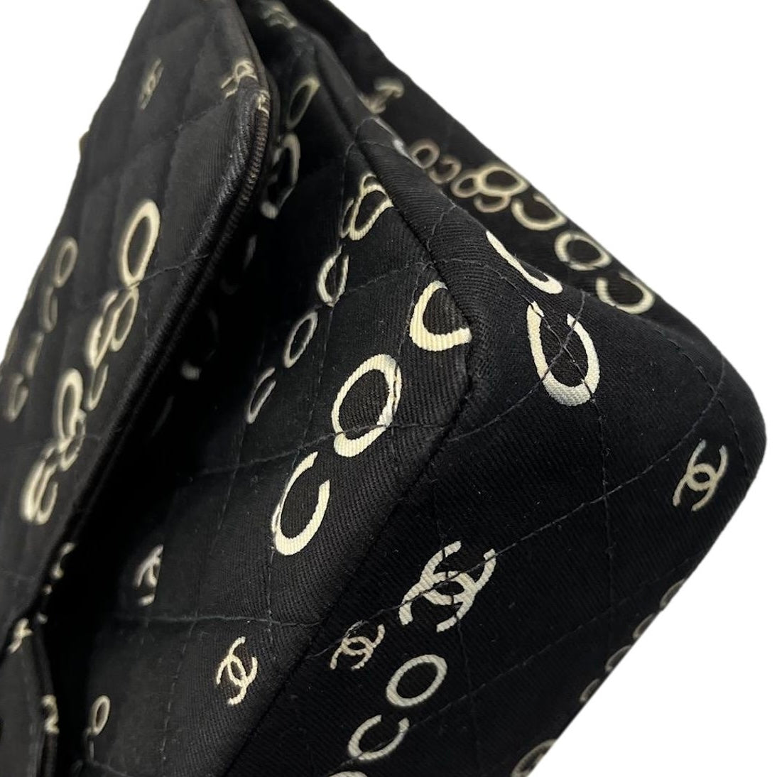 Chanel Black Coco Print Canvas Double Flap Bag