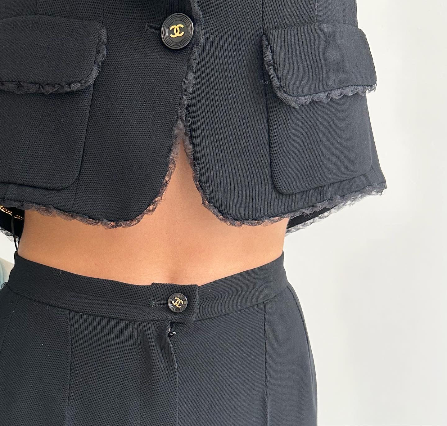 Chanel Navy Ruffle Cropped Jacket Set