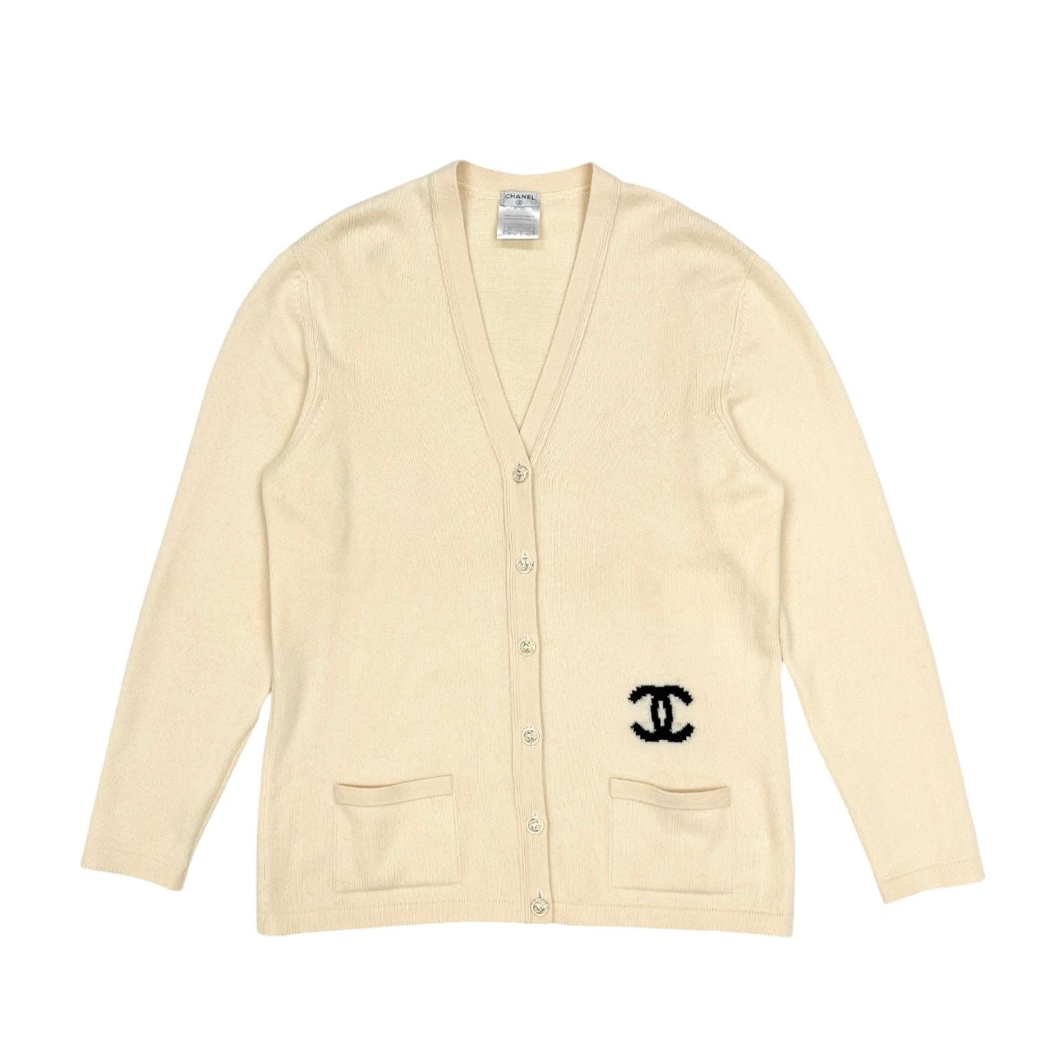 Chanel Cream Cashmere Logo Cardigan